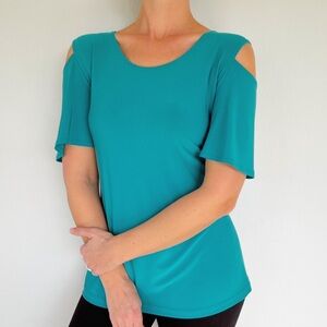 Patchington teal blue cut out cold shoulder stretch top size XL